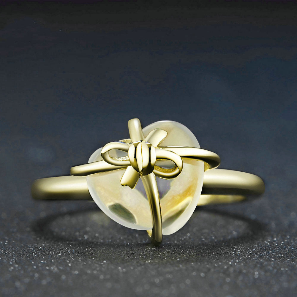 Sterling Silver Lemon Crystal Love Bow Ring Jewelry