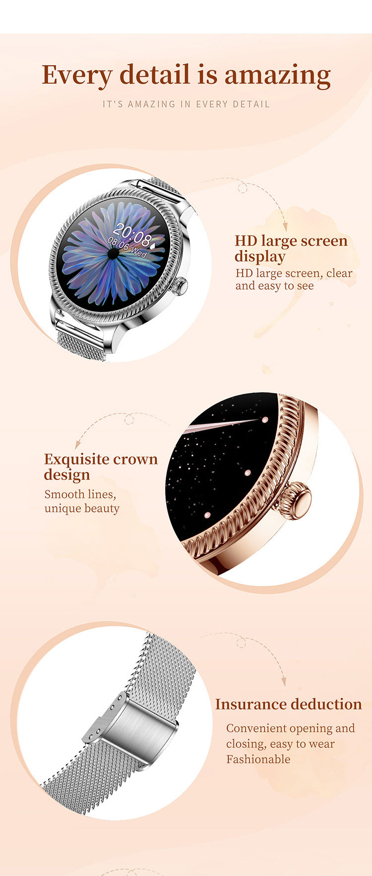 Women's Smart Watch, Heart Rate, Bluetooth Bracelet Sports Watch