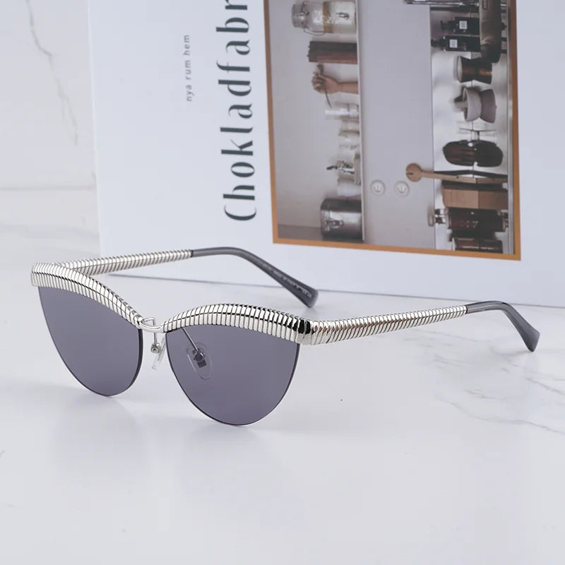 Sliver Cat Eye Half Rimless Sunglasses