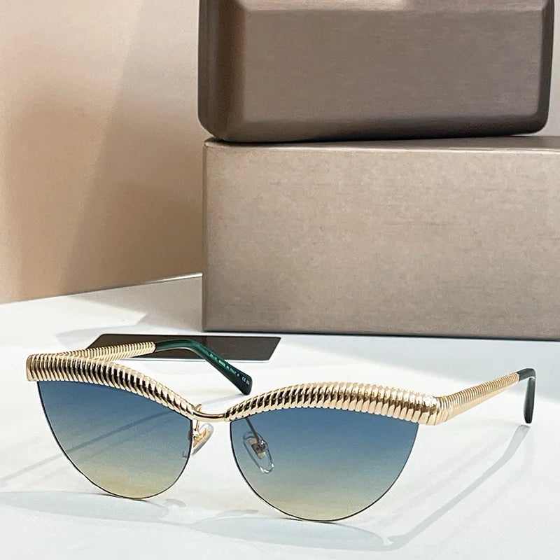 Sliver Cat Eye Half Rimless Sunglasses