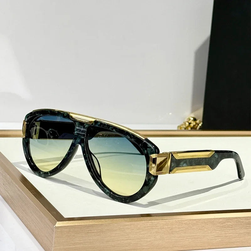 Thick Heavy Alloy Acetate Designer Sunglasses