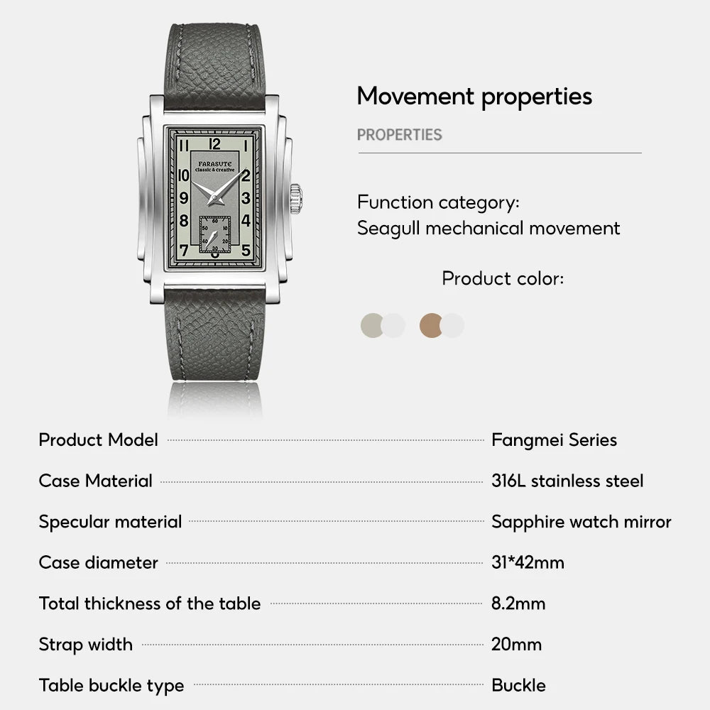 FARASUTE Retro Square Mechanica Watch